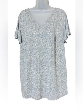 Adrianna Papell Women's Flutter Sleeve Ditsy Blue Cream Floral Top 1X V-Neck